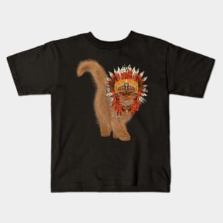 Funny cat with indian headdress Kids T-Shirt